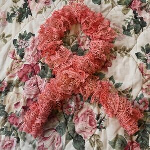 Coral Ruffle Sequin Scarf | Y2K Coquette Statement Knit Scarf